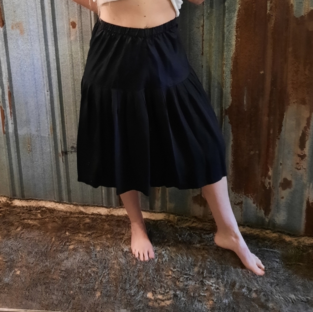 VINTAGE Black Silky Pleated Circle Skirt Under Slip